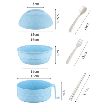 Ramenix™ Microwave Ramen Bowl Cooker Set | Eco-Friendly Wheat Straw Noodle Bowl with Handles, Lid, Spoon, Fork & Chopsticks for Instant Meals
