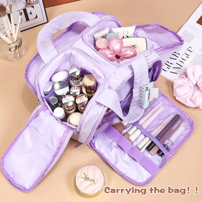 LuxeCarry™ Large-Capacity Travel Makeup Bag | Lightweight Handheld Cosmetic Pouch & Wash Bag Organizer for Women