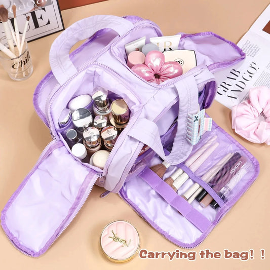 LuxeCarry™ Large-Capacity Travel Makeup Bag | Lightweight Handheld Cosmetic Pouch & Wash Bag Organizer for Women