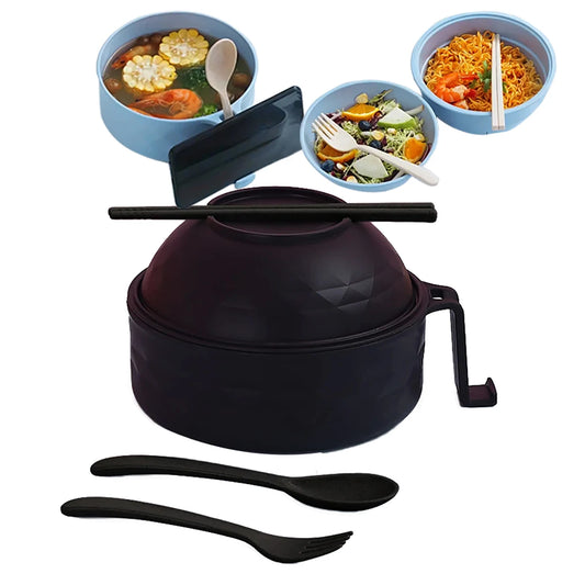 Ramenix™ Microwave Ramen Bowl Cooker Set | Eco-Friendly Wheat Straw Noodle Bowl with Handles, Lid, Spoon, Fork & Chopsticks for Instant Meals