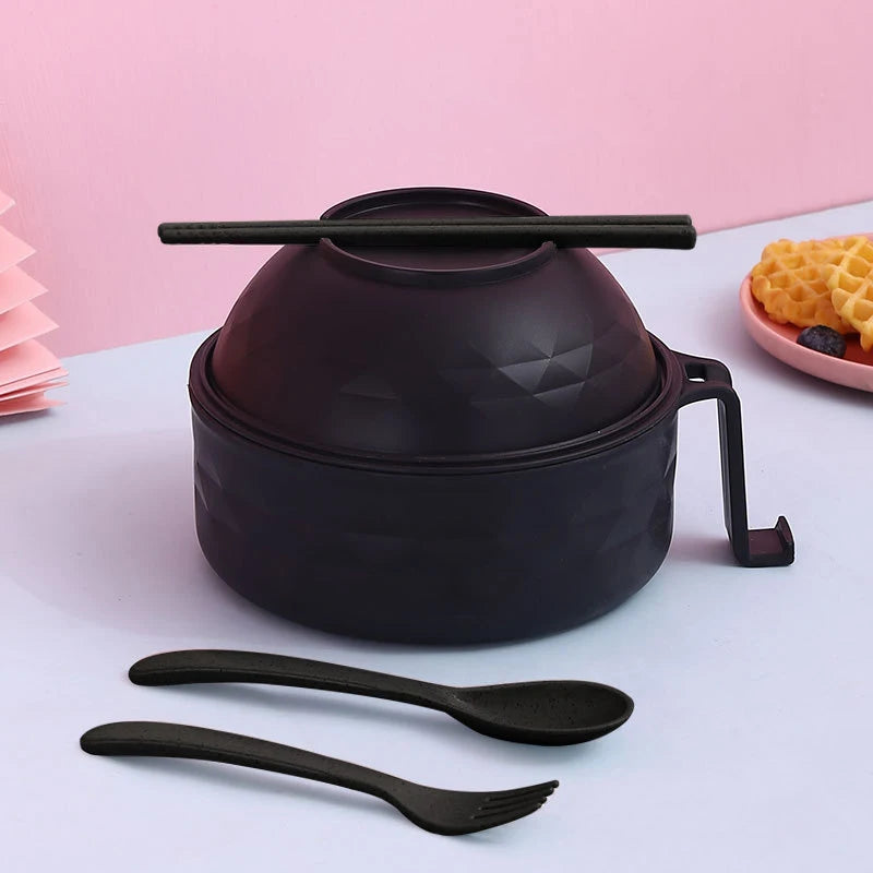Ramenix™ Microwave Ramen Bowl Cooker Set | Eco-Friendly Wheat Straw Noodle Bowl with Handles, Lid, Spoon, Fork & Chopsticks for Instant Meals