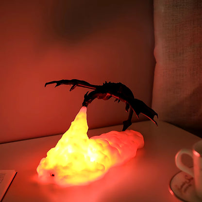 InfernoGlow™ 3D Printed Fire Dragon LED Lamp | USB Rechargeable, Epic Gaming & Fantasy Decor Light