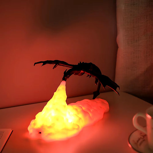InfernoGlow™ 3D Printed Fire Dragon LED Lamp | USB Rechargeable, Epic Gaming & Fantasy Decor Light