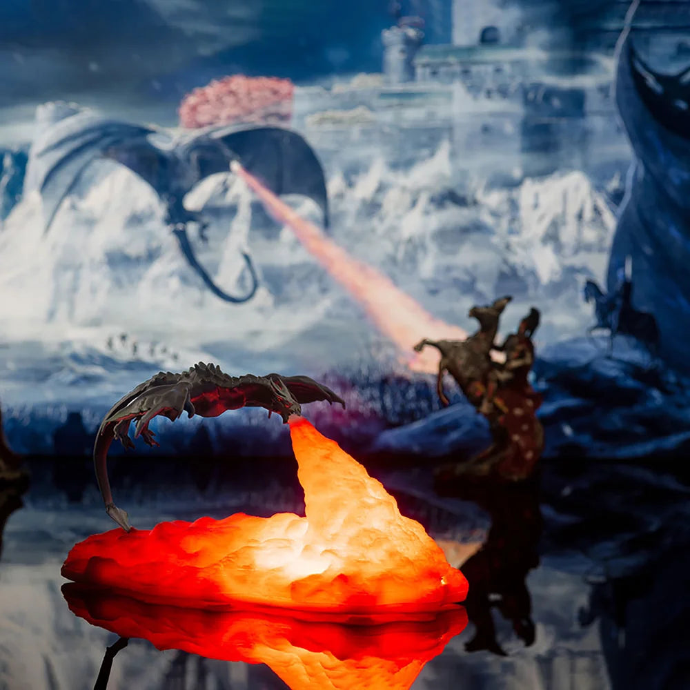 InfernoGlow™ 3D Printed Fire Dragon LED Lamp | USB Rechargeable, Epic Gaming & Fantasy Decor Light