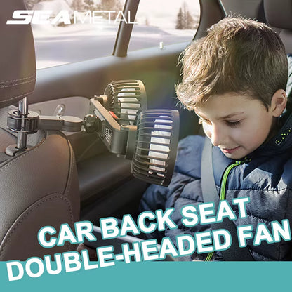 TwinFlow™ Dual Headrest Car Cooling Fan | USB Powered | 3-Speed Adjustable Rear Seat Fan with 180cm Cable