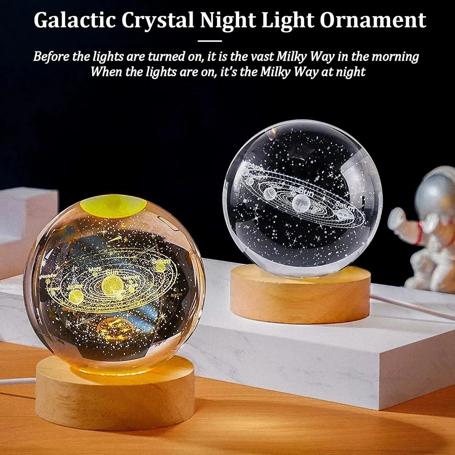 GalaxiGlow™ 3D Crystal Planet Ball Light | Saturn, Sun & Space Spheres for Bedroom & Home Decor