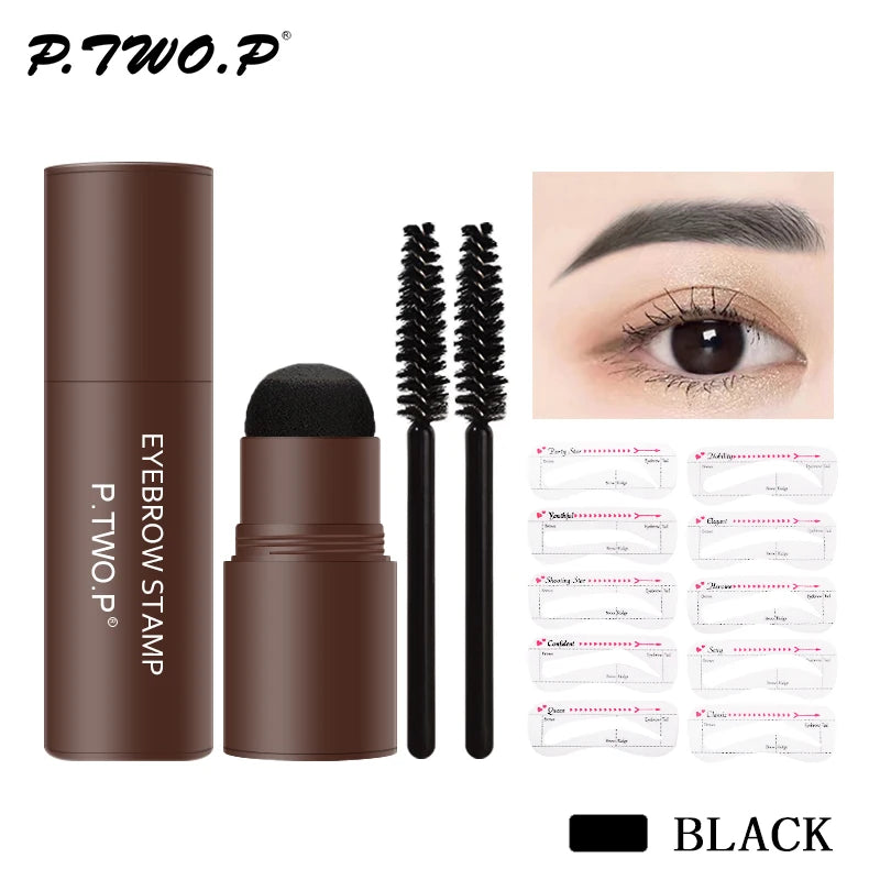 PTWOP® One-Step Eyebrow Stamp Kit | Waterproof Brow Shaping with Stencils & Brush