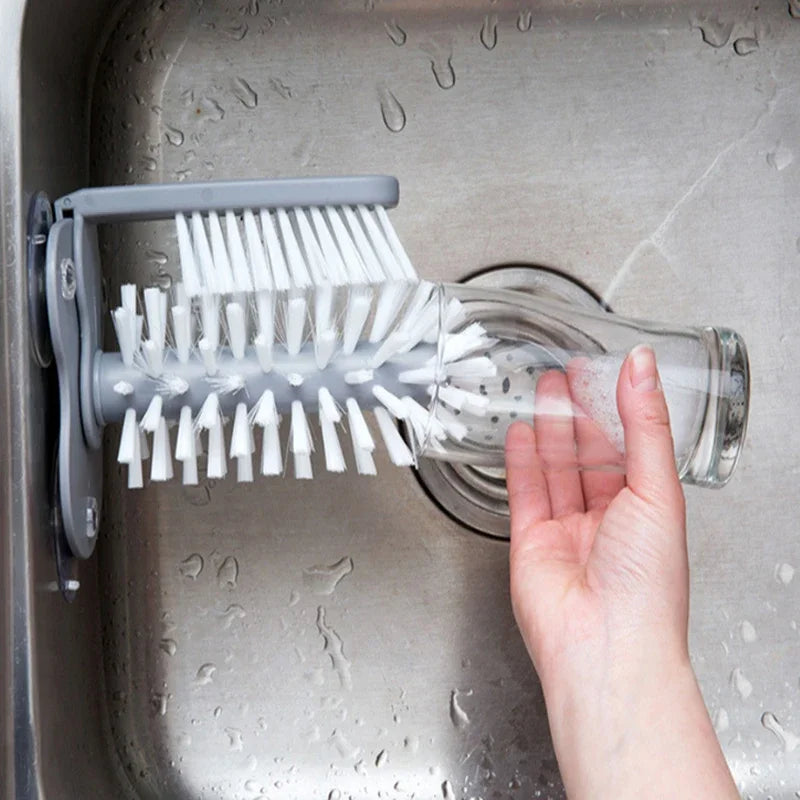 TwistClean™ Rotating Cup & Glass Scrubber | Suction Cup Base Plastic Bottle Cleaning Brush