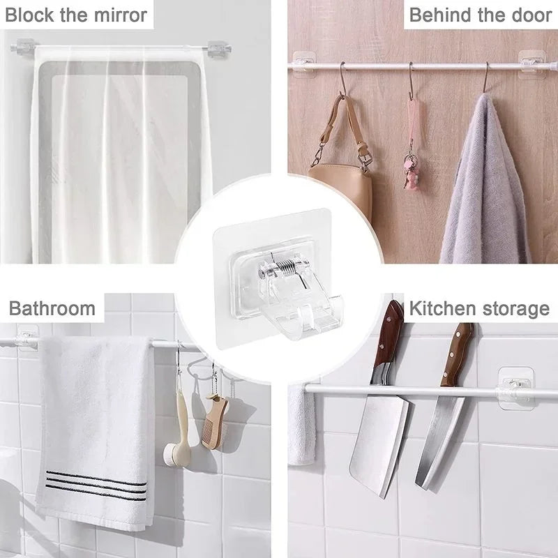 StickHold™ Adjustable Curtain Rod Clips | 2–8PCS Self-Adhesive | No-Drill Wall Hooks for Shower & Curtain Rods