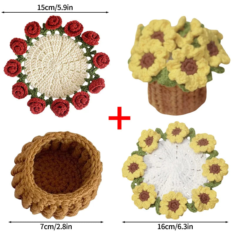 CozyPetal™ Mini Rose Crochet Coaster | Handmade Flower Placemat for Cups & Tea, Elegant Doily Pad for Home Decor, Perfect Mother’s Day or Birthday Gift