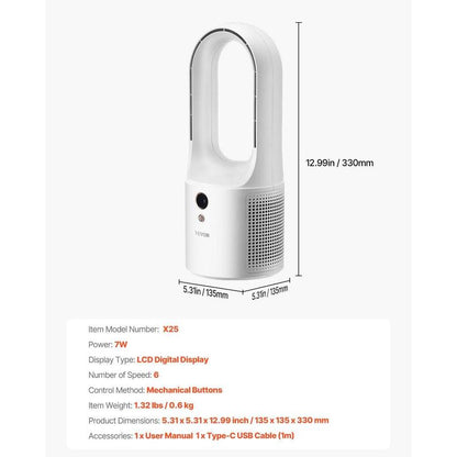 Aerio™ Bladeless Desk Fan | 12.99" Portable 6-Speed Silent Cooling Fan for Office & Bedroom
