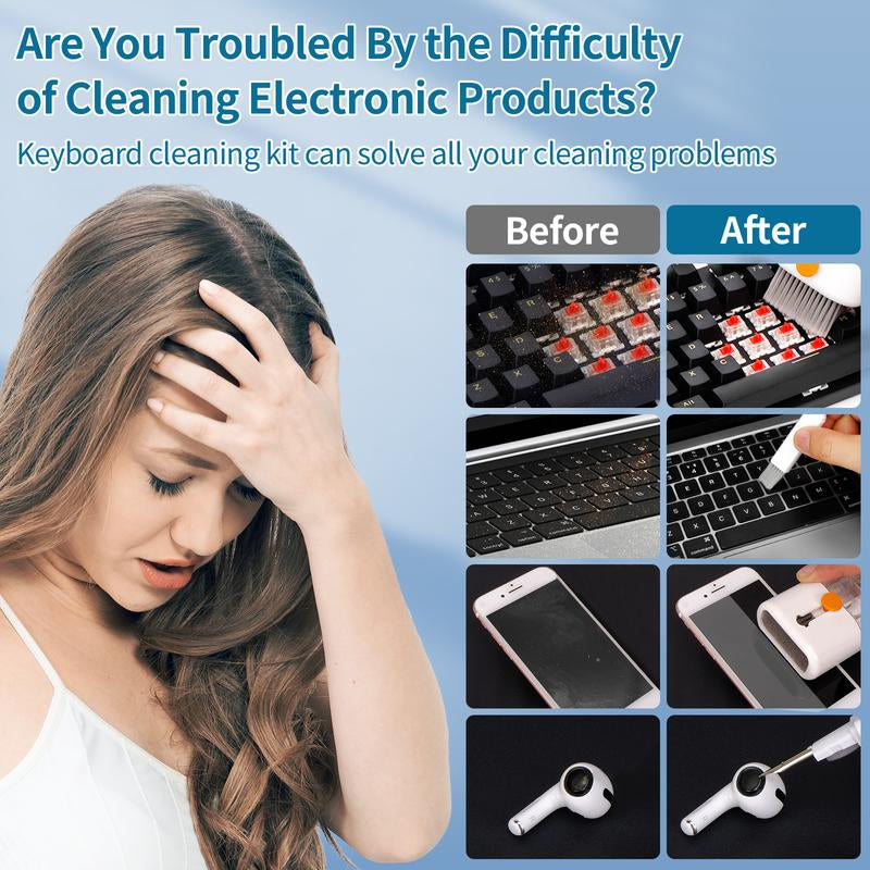 Cleanzor™ 12-in-1 Keyboard & Electronics Cleaning Kit | Multi-Tool Brush Set with Screen Wipe, Pen Cleaner, and Scrubbers for Laptop, MacBook, iPhone, Earbuds, Camera & More